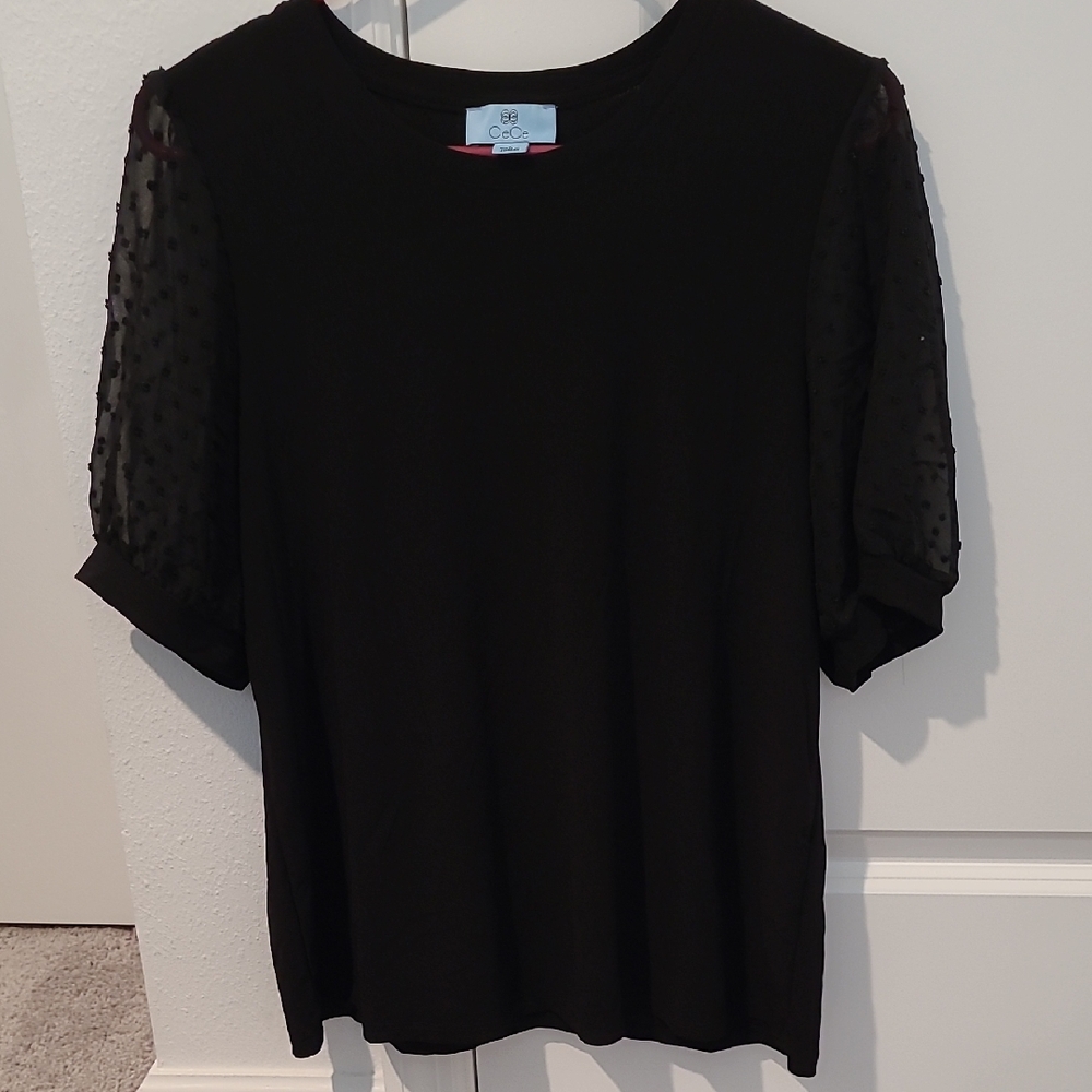 CeCe Black Short Sleeve Boxy Blouse
